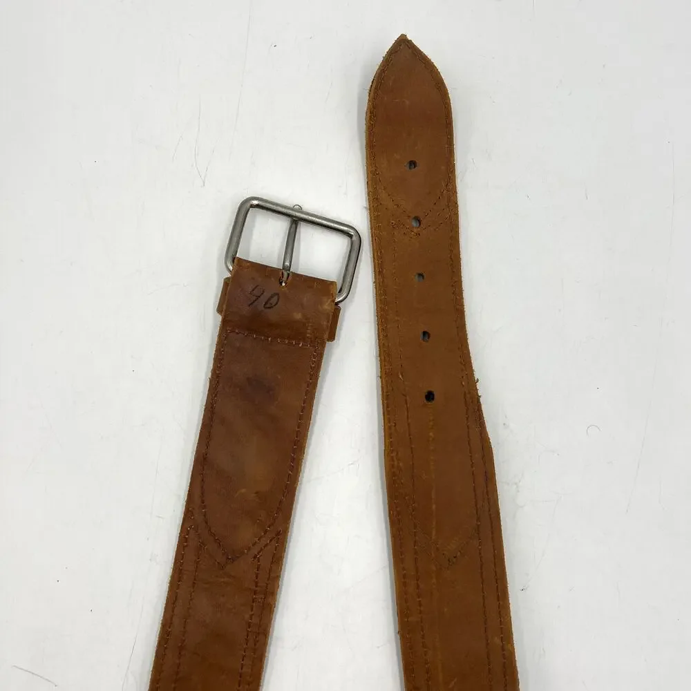 Handmade Leather Belt Woven Tribal Animal Motifs Green Tan